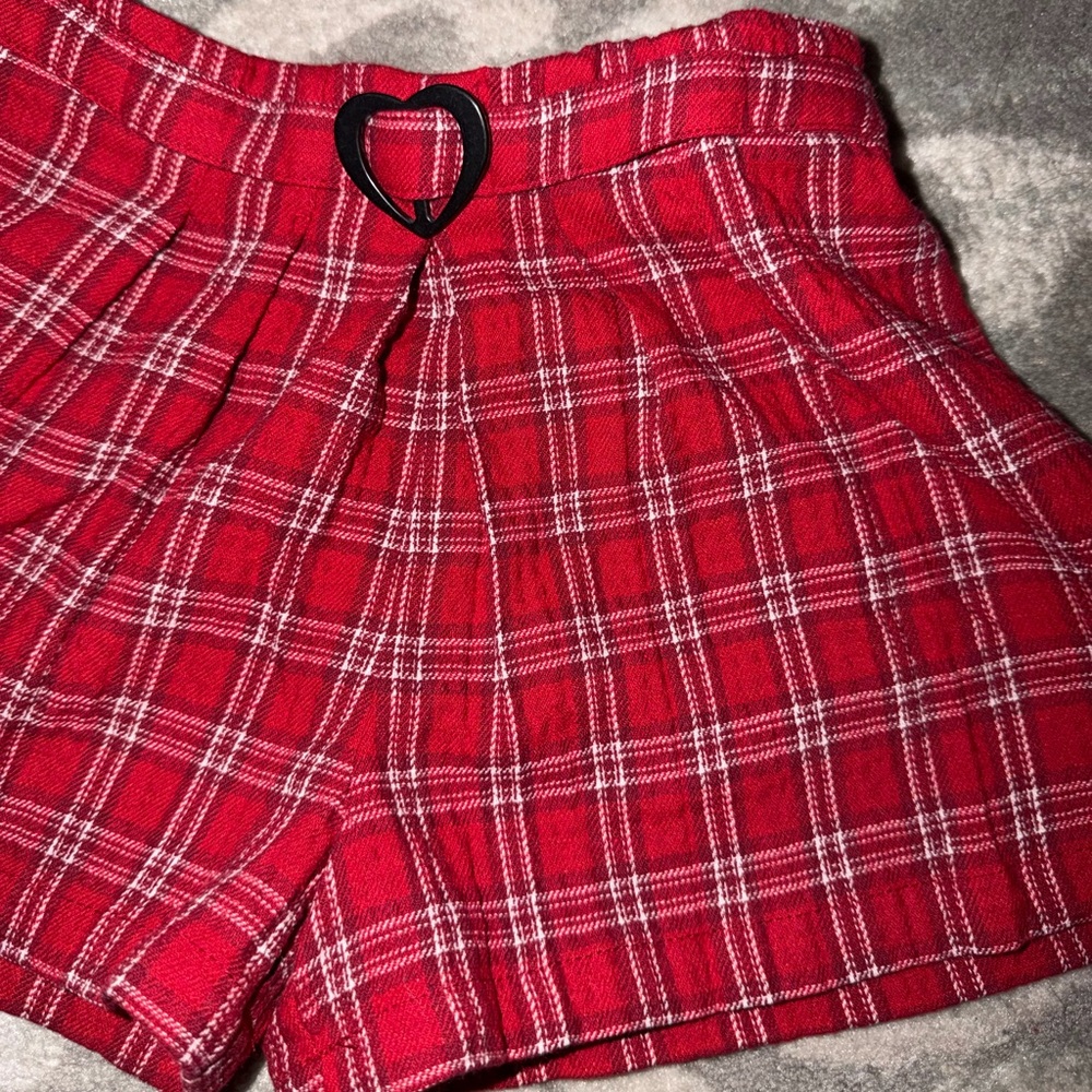 Toddler girl Zara Plaid Red Shorts with Heart Detail